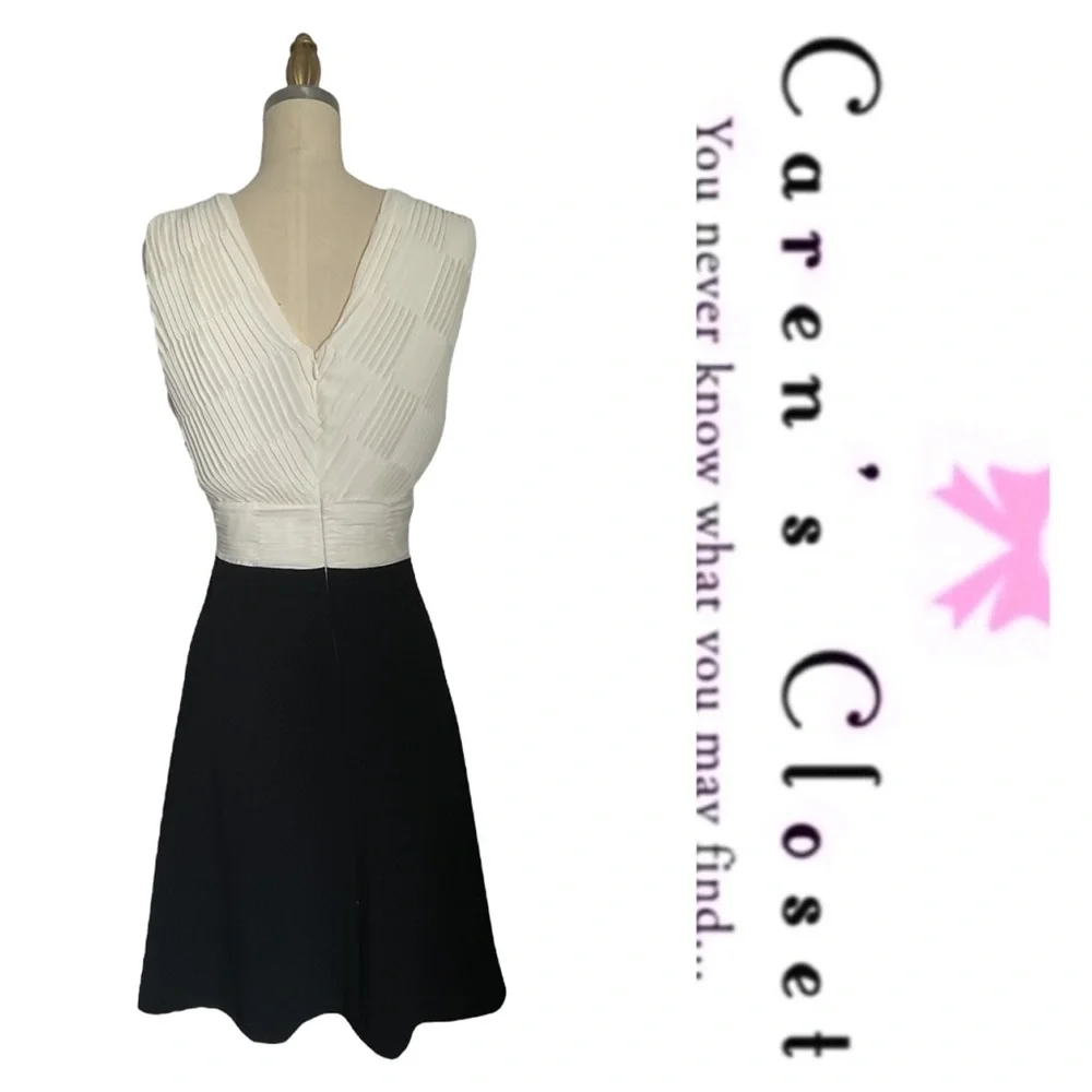 DKNY Black & White Chiffon Stretch Knit Cocktail Skater Fit & Flare Dress - Picture 9 of 16